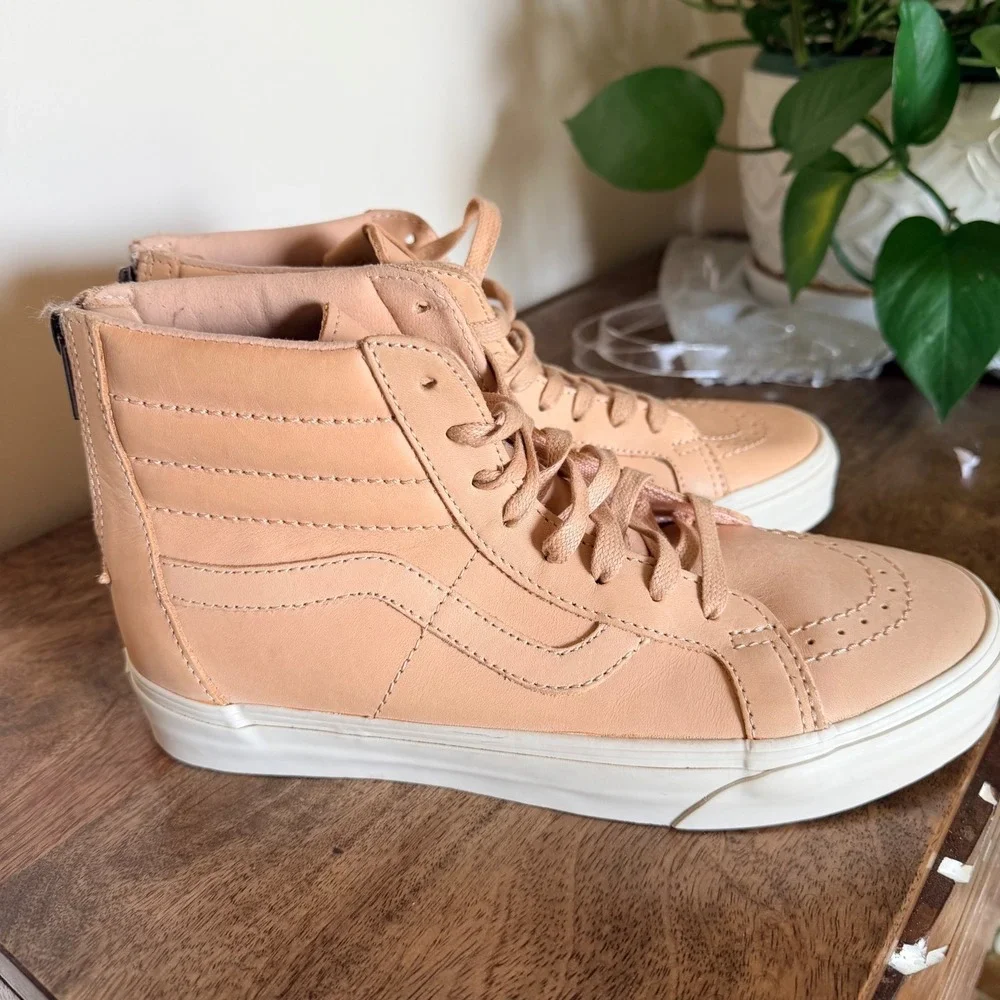 Vans Sk8-Hi Slim Zip Women 8.5 Veggie Tan Leather High Top Sneakers Nude Peach